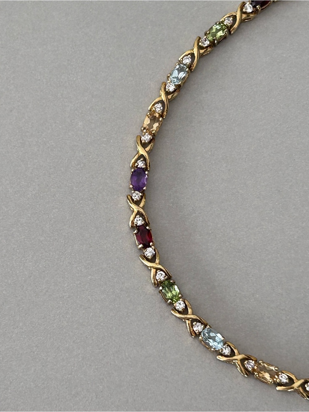 Vtg DBJ 925 Sterling Silver Gold Vermeil Rainbow Multi Gemstone XO Tennis Bracel - Picture 5 of 16